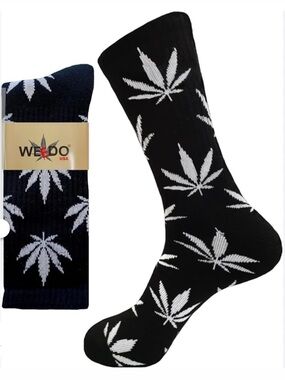 Weedo USA Black Crew Socks with Gray Weed Pattern - Men
